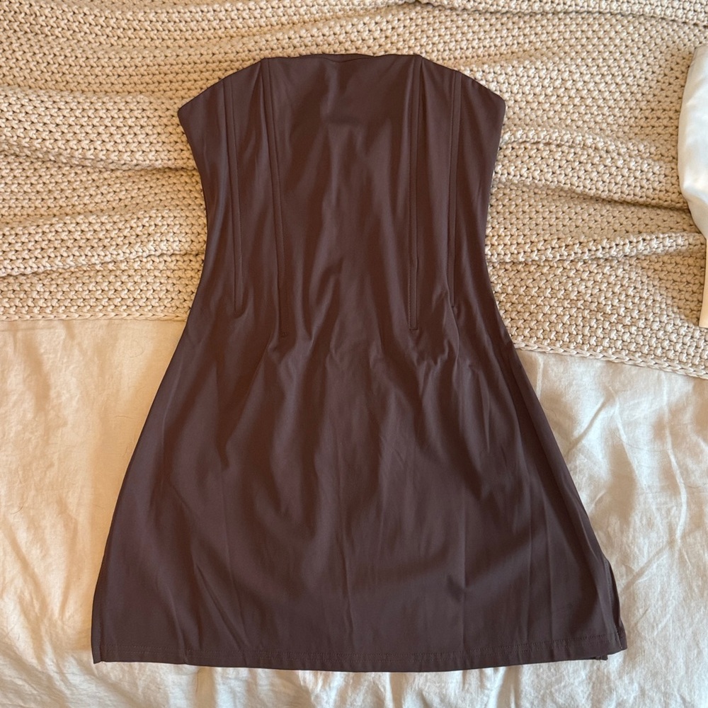 White Fox Boutique Strapless Mini Dress in Chocolate Brown